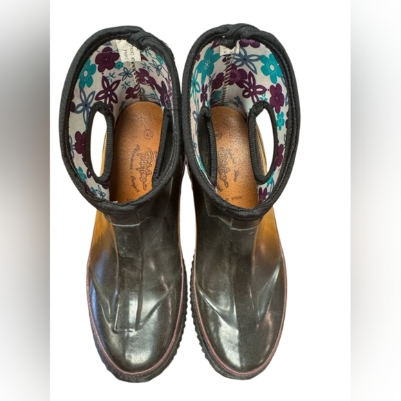 Portofino Rubber Ankle Boots Slip On Black Floral Size 40/8 EUC - Picture 5 of 8